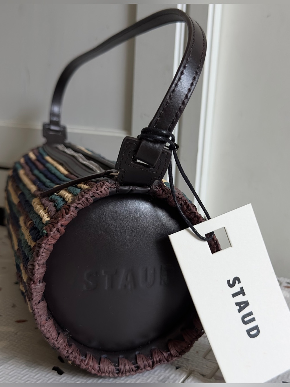 Staud Mini Taru Raffia Bag in Brown Multi
